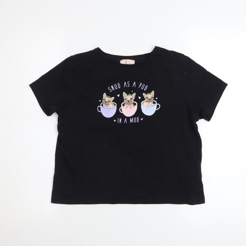 Lipsy Girls Black 'Snug as a Pug' Graphic Cotton T-Shirt 13-14 Years