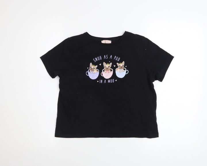 Lipsy Girls Black 'Snug as a Pug' Graphic Cotton T-Shirt 13-14 Years