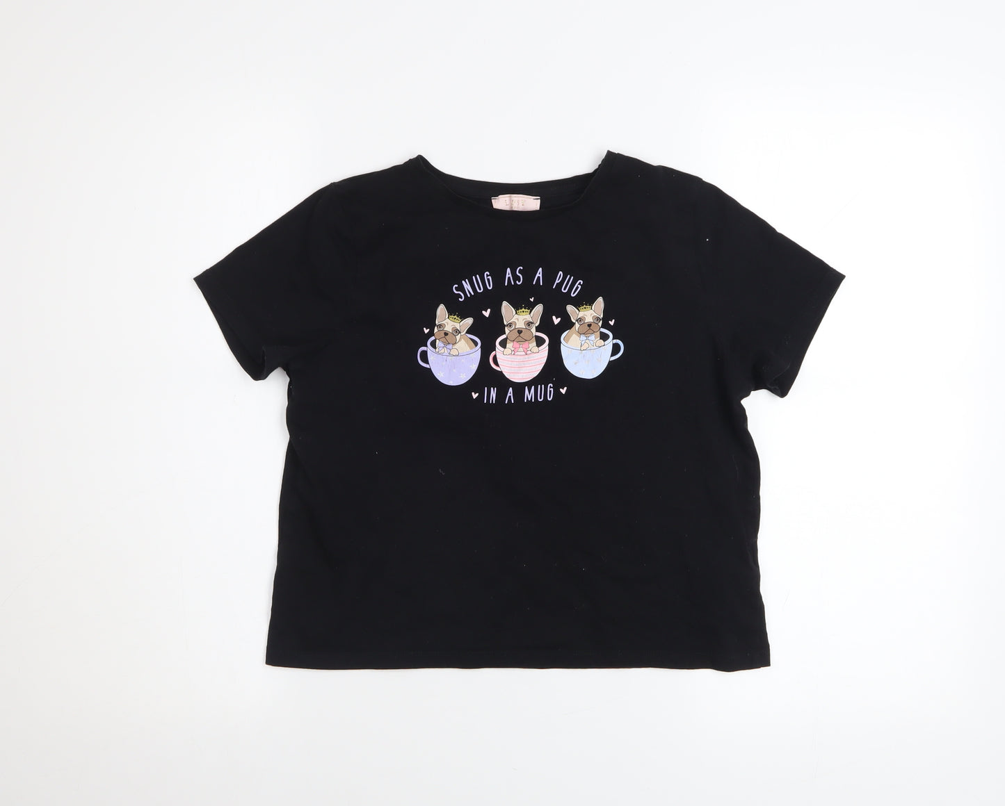 Lipsy Girls Black 'Snug as a Pug' Graphic Cotton T-Shirt 13-14 Years