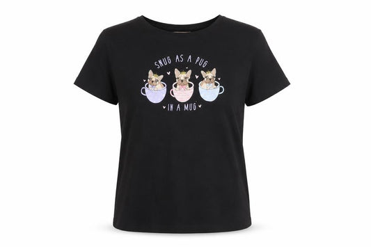Lipsy Girls Black 'Snug as a Pug' Graphic Cotton T-Shirt 13-14 Years