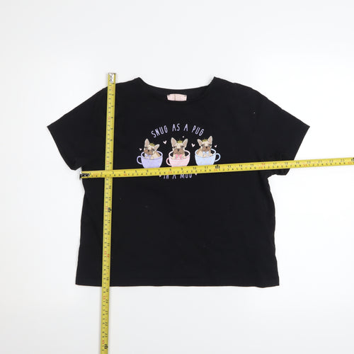 Lipsy Girls Black 'Snug as a Pug' Graphic Cotton T-Shirt 13-14 Years