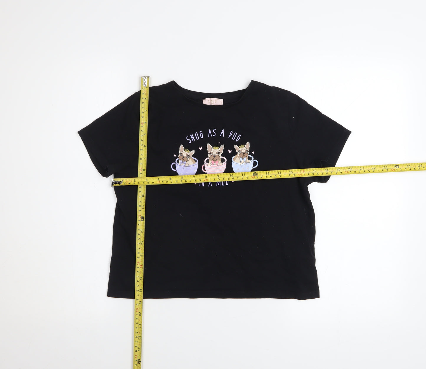 Lipsy Girls Black 'Snug as a Pug' Graphic Cotton T-Shirt 13-14 Years