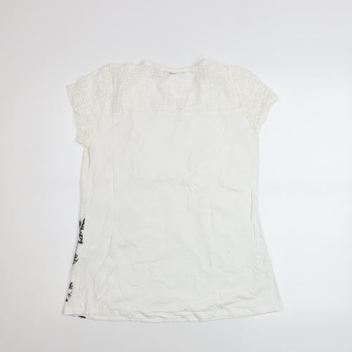 Maloka Women White Embroidered Floral Tunic Blouse Size 10