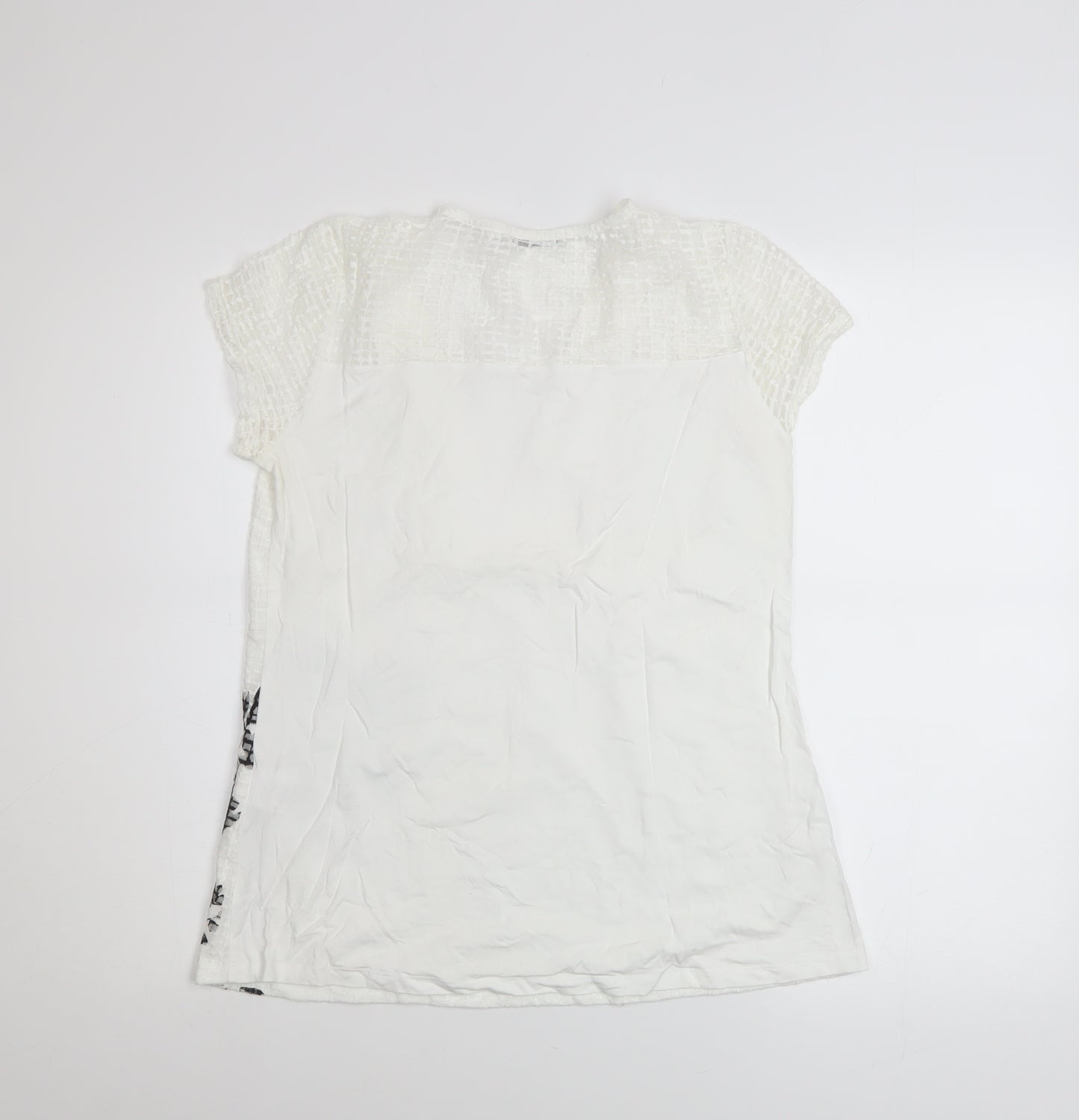Maloka Women White Embroidered Floral Tunic Blouse Size 10