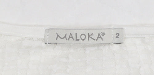 Maloka Women White Embroidered Floral Tunic Blouse Size 10