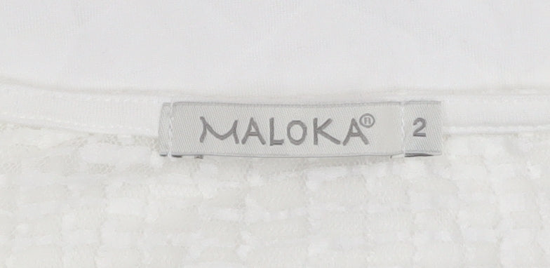 Maloka Women White Embroidered Floral Tunic Blouse Size 10