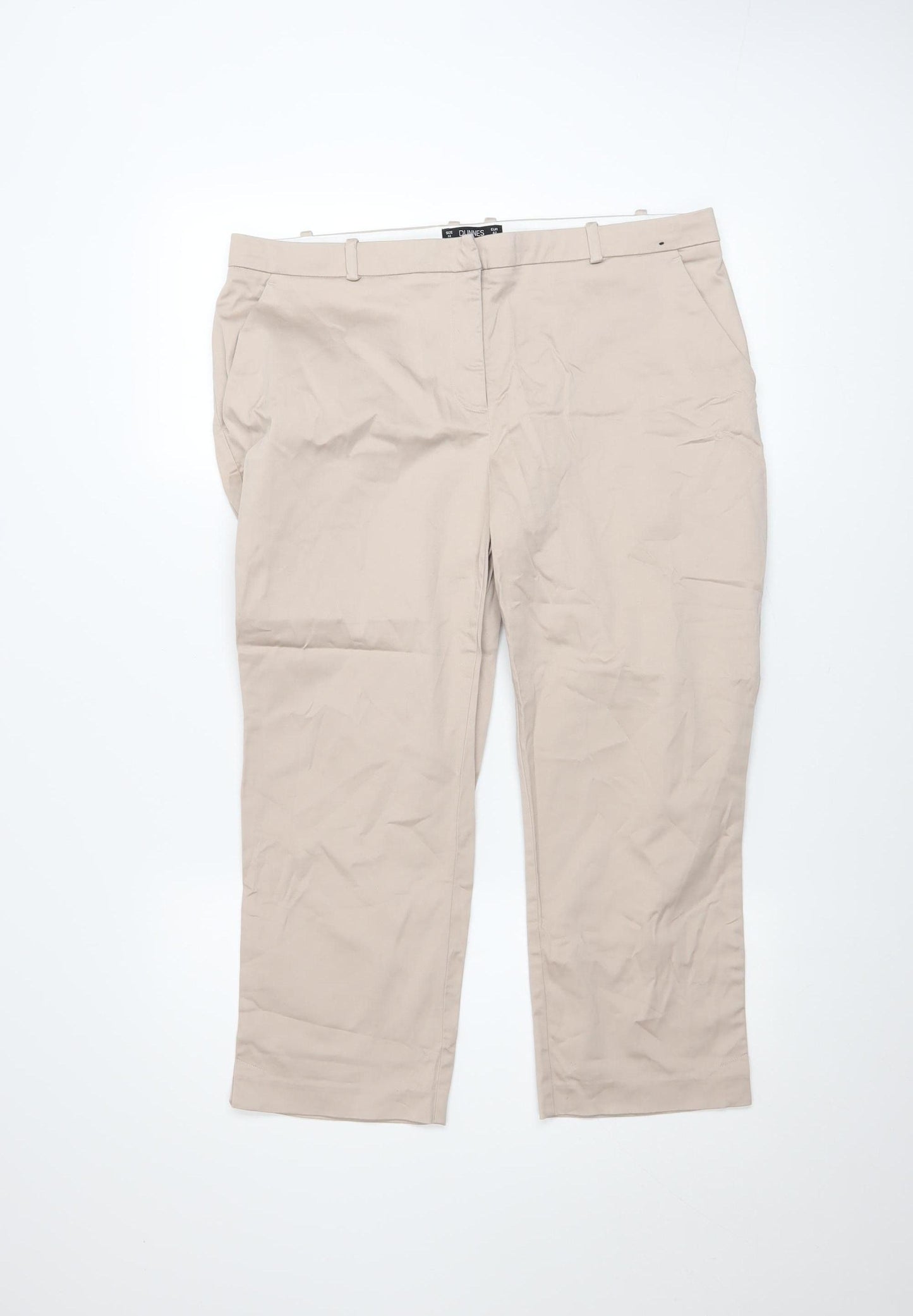 Dunnes Women Beige Size 14 Chino Stretch Cotton Trousers