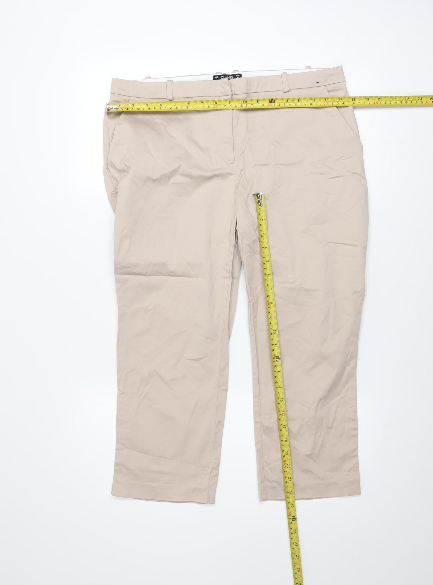 Dunnes Women Beige Size 14 Chino Stretch Cotton Trousers