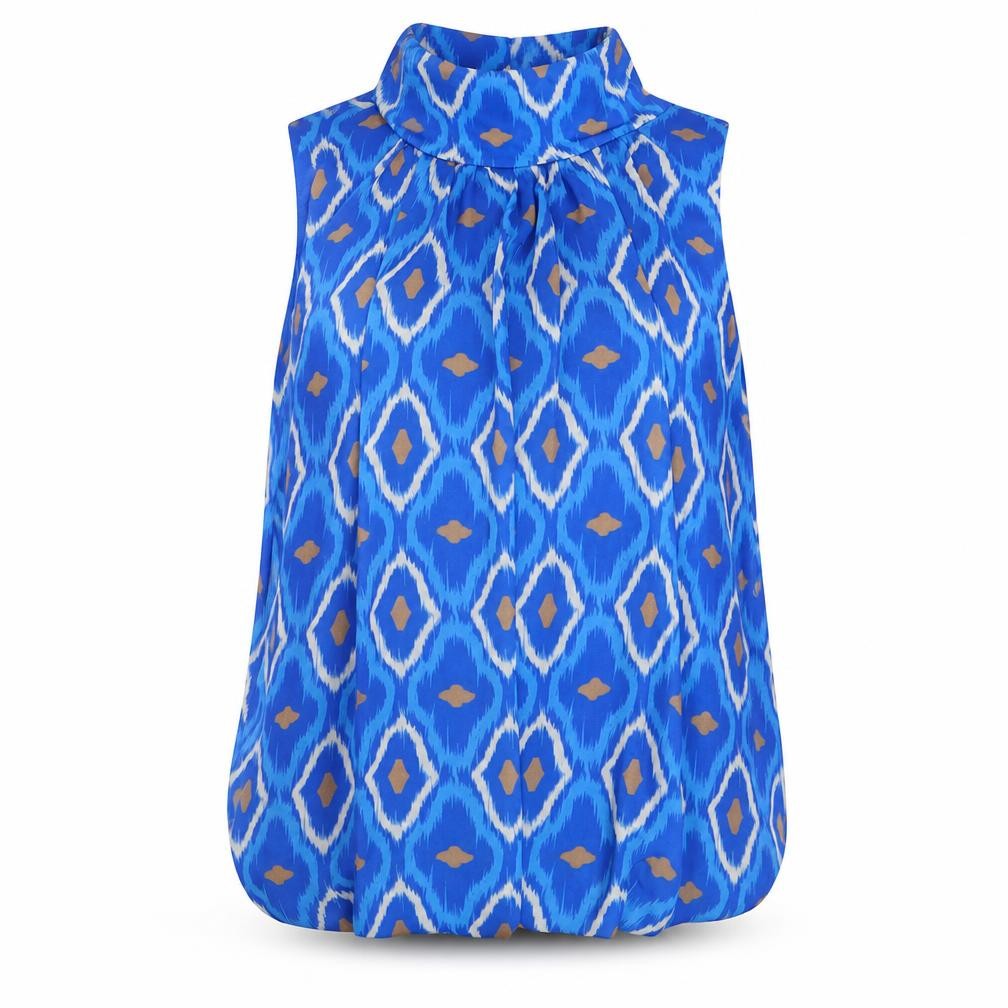 Pala D’Oro Women’s Blue Geometric High Neck Sleeveless Blouse Size S