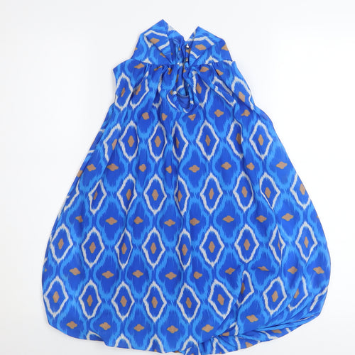 Pala D’Oro Women’s Blue Geometric High Neck Sleeveless Blouse Size S