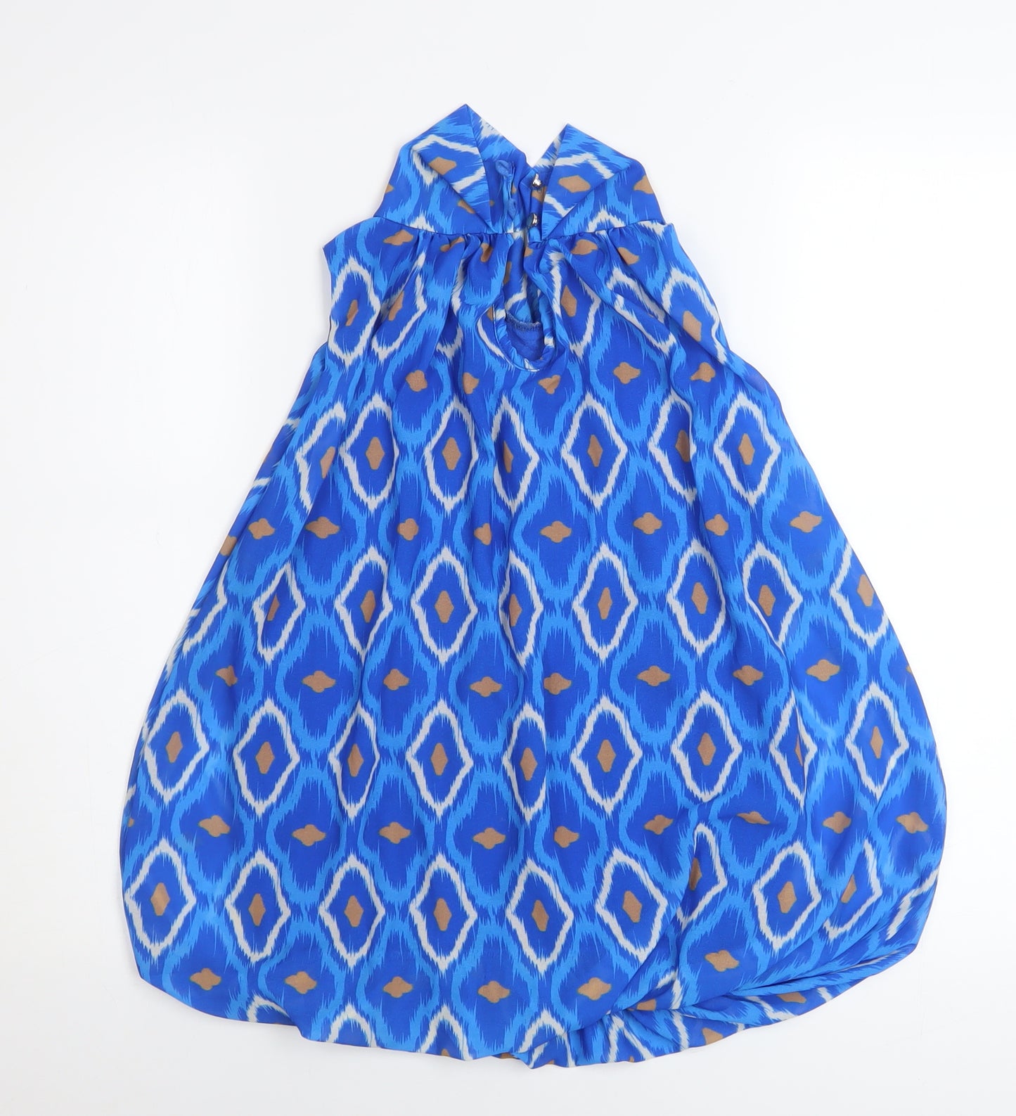 Pala D’Oro Women’s Blue Geometric High Neck Sleeveless Blouse Size S