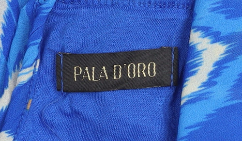 Pala D’Oro Women’s Blue Geometric High Neck Sleeveless Blouse Size S