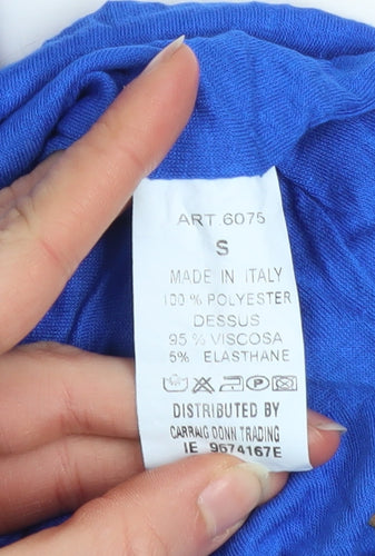 Pala D’Oro Women’s Blue Geometric High Neck Sleeveless Blouse Size S