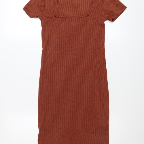 Forever 21 Women Brown Bodycon Knit Dress Size M Short Sleeve