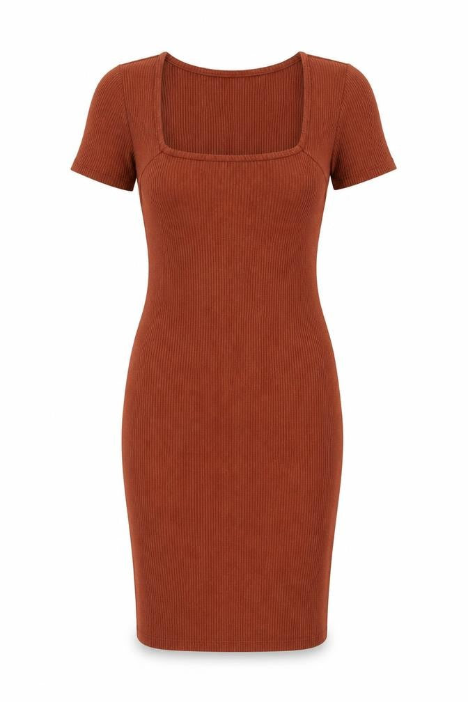 Forever 21 Women Brown Bodycon Knit Dress Size M Short Sleeve