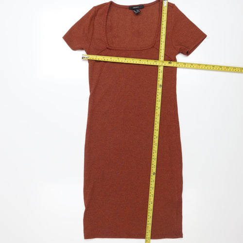 Forever 21 Women Brown Bodycon Knit Dress Size M Short Sleeve