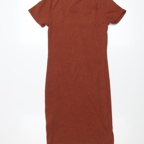 Forever 21 Women Brown Bodycon Knit Dress Size M Short Sleeve