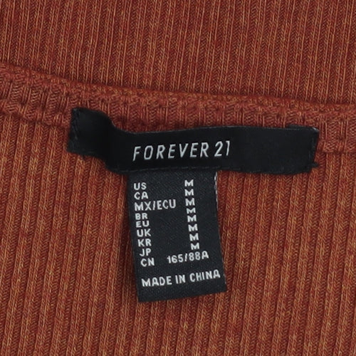 Forever 21 Women Brown Bodycon Knit Dress Size M Short Sleeve