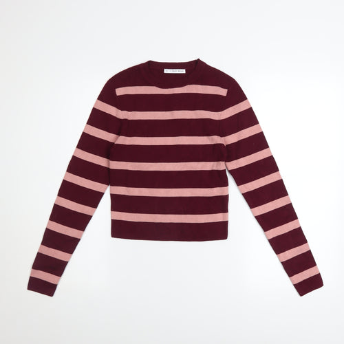 Easy Wear Women's Burgundy Pink Striped Pullover Sweatshirt Size S
