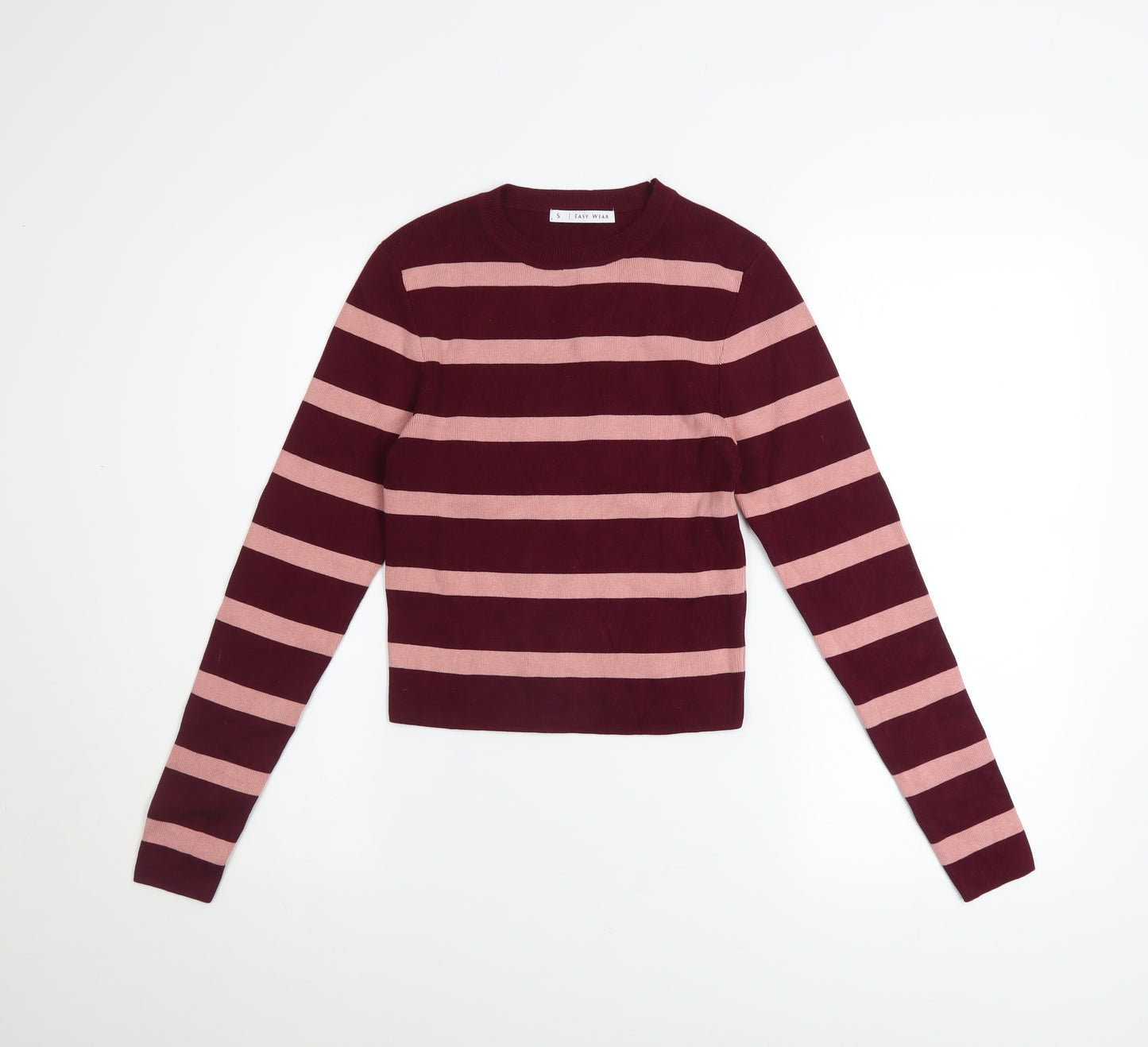 Easy Wear Women's Burgundy Pink Striped Pullover Sweatshirt Size S