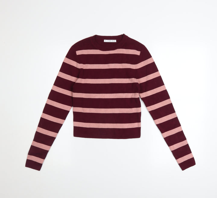 Easy Wear Women's Burgundy Pink Striped Pullover Sweatshirt Size S