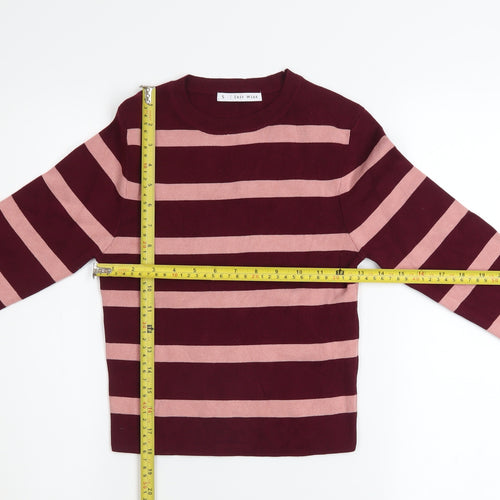 Easy Wear Women's Burgundy Pink Striped Pullover Sweatshirt Size S