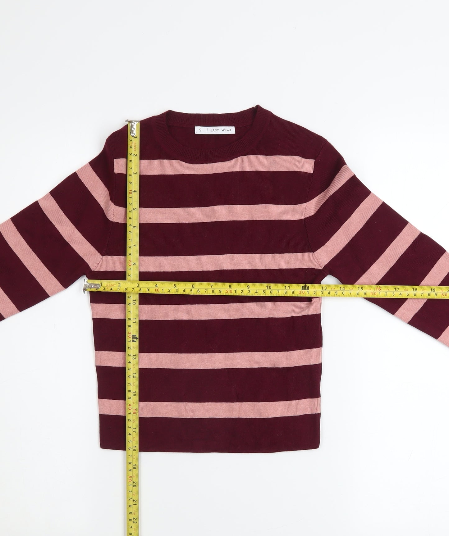 Easy Wear Women's Burgundy Pink Striped Pullover Sweatshirt Size S