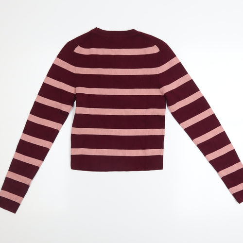 Easy Wear Women's Burgundy Pink Striped Pullover Sweatshirt Size S