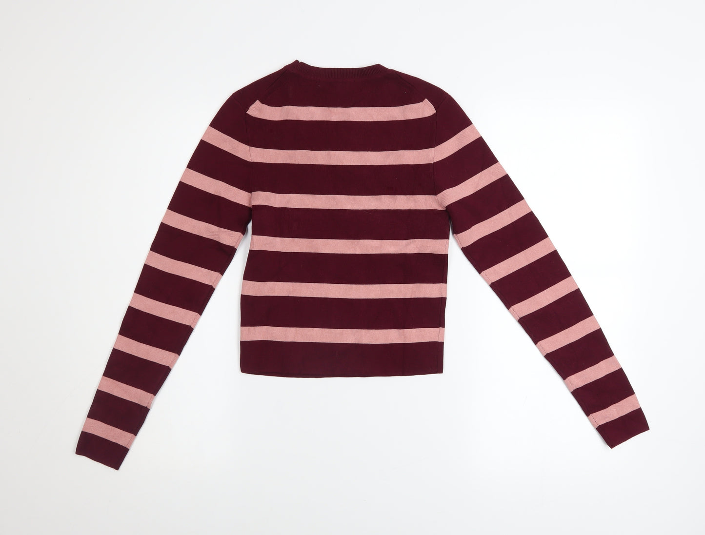 Easy Wear Women's Burgundy Pink Striped Pullover Sweatshirt Size S