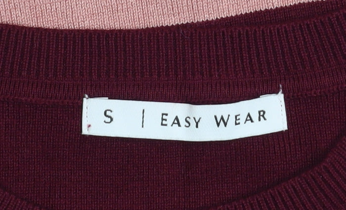 Easy Wear Women's Burgundy Pink Striped Pullover Sweatshirt Size S