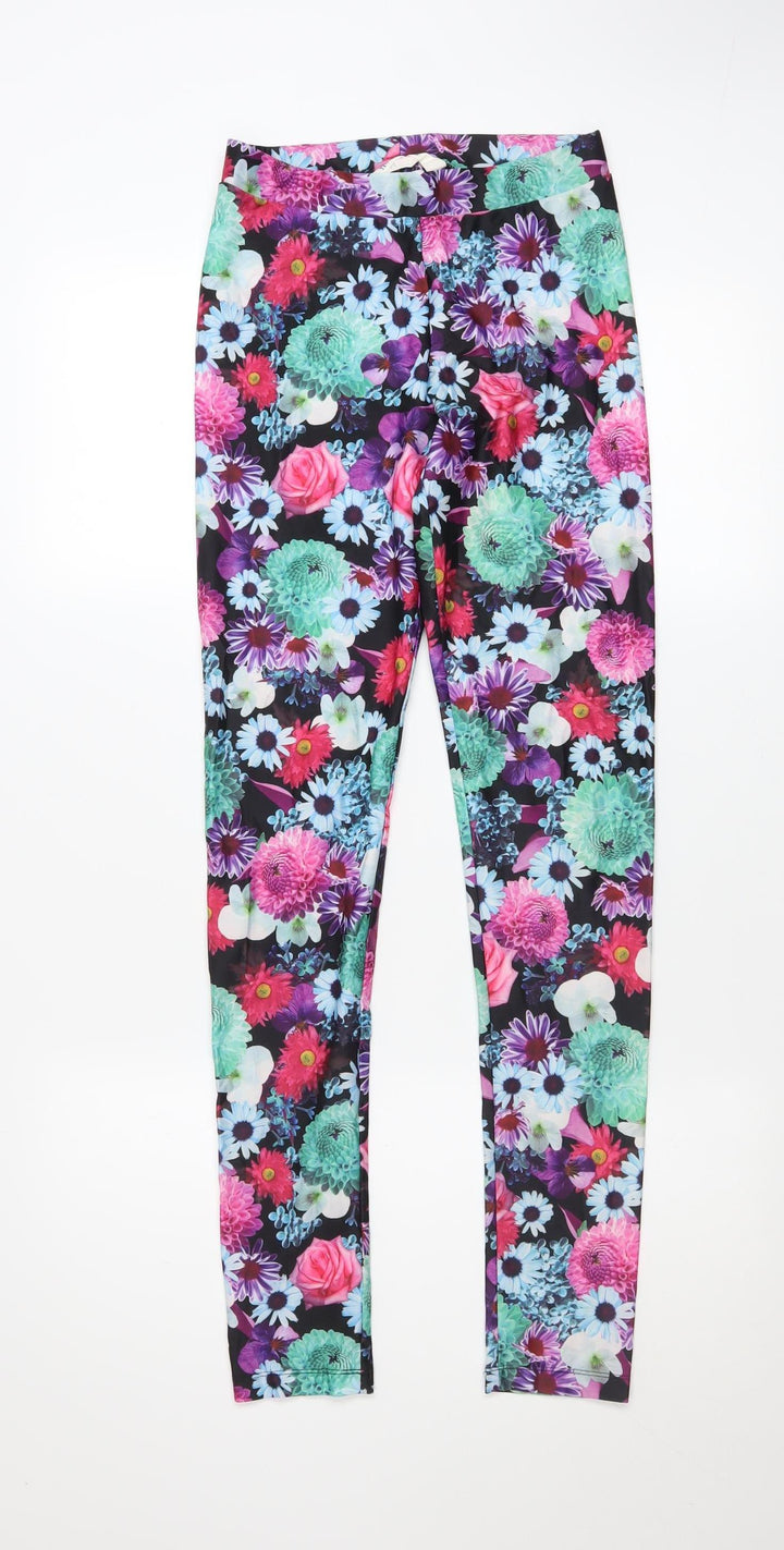 H&M Girls Multicoloured Floral Ankle Leggings Size 14 Years Stretch Polyester Blend