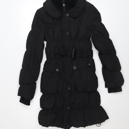 ONLY Women's Black Long Puffer Coat Belted Size 3XS