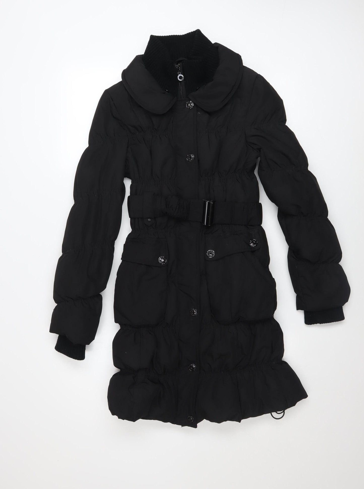 ONLY Women's Black Long Puffer Coat Belted Size 3XS