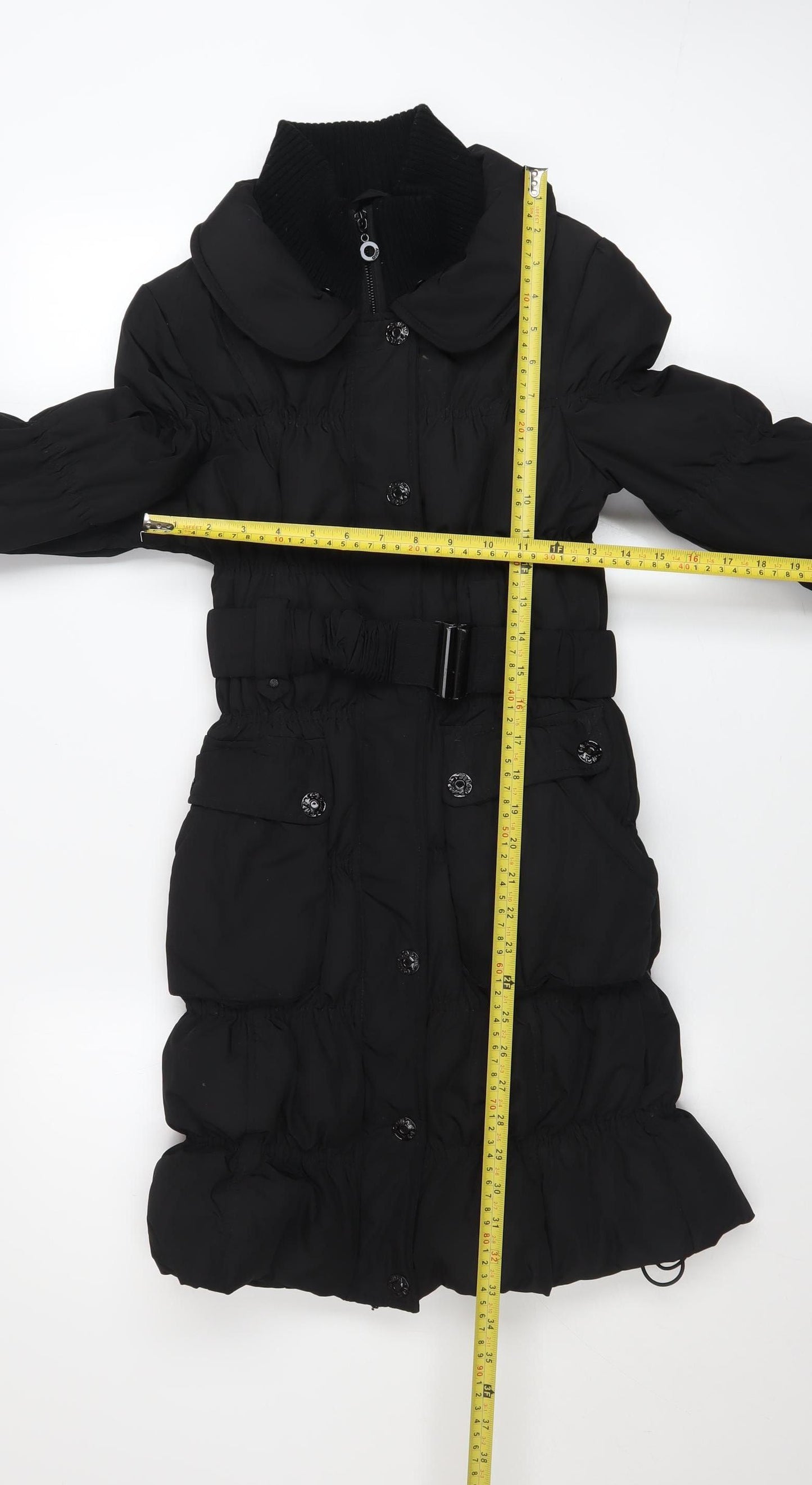 ONLY Women's Black Long Puffer Coat Belted Size 3XS