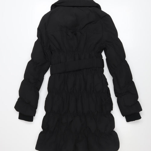 ONLY Women's Black Long Puffer Coat Belted Size 3XS