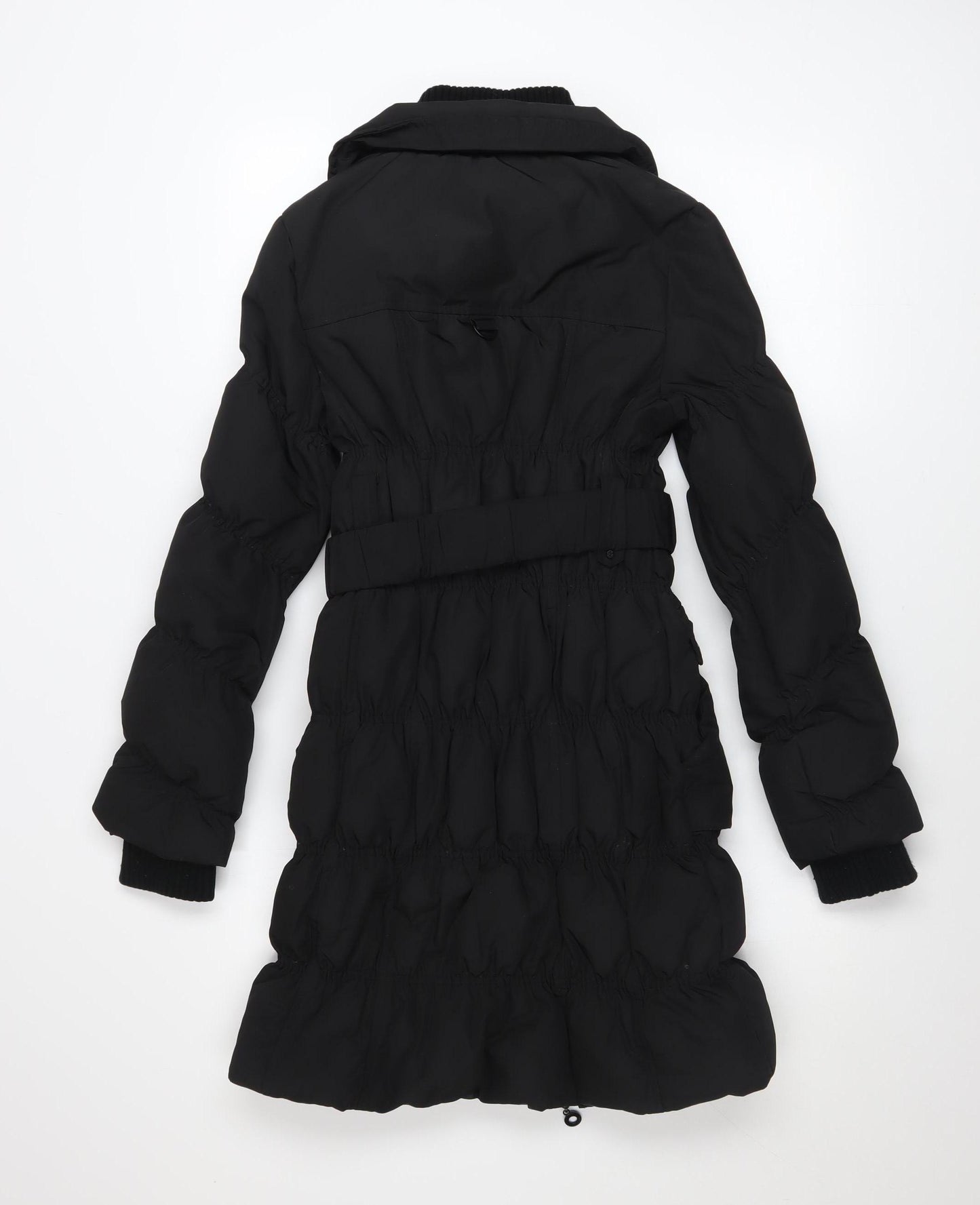 ONLY Women's Black Long Puffer Coat Belted Size 3XS