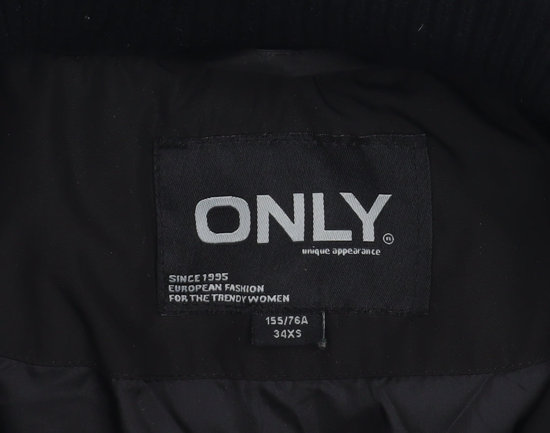 ONLY Women's Black Long Puffer Coat Belted Size 3XS