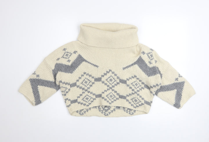 French Connection Women’s Ivory Chunky Roll Neck Geometric Jumper Size S