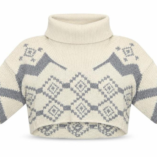 French Connection Women’s Ivory Chunky Roll Neck Geometric Jumper Size S