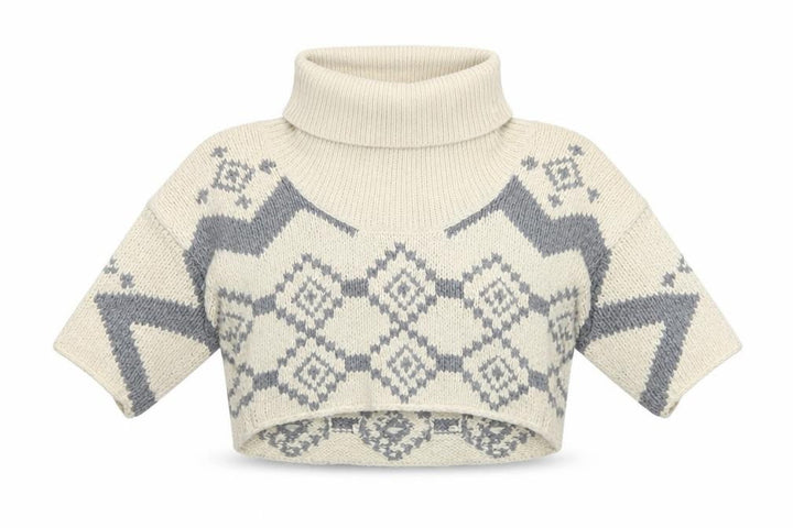 French Connection Women’s Ivory Chunky Roll Neck Geometric Jumper Size S