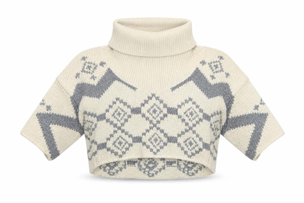 French Connection Women’s Ivory Chunky Roll Neck Geometric Jumper Size S
