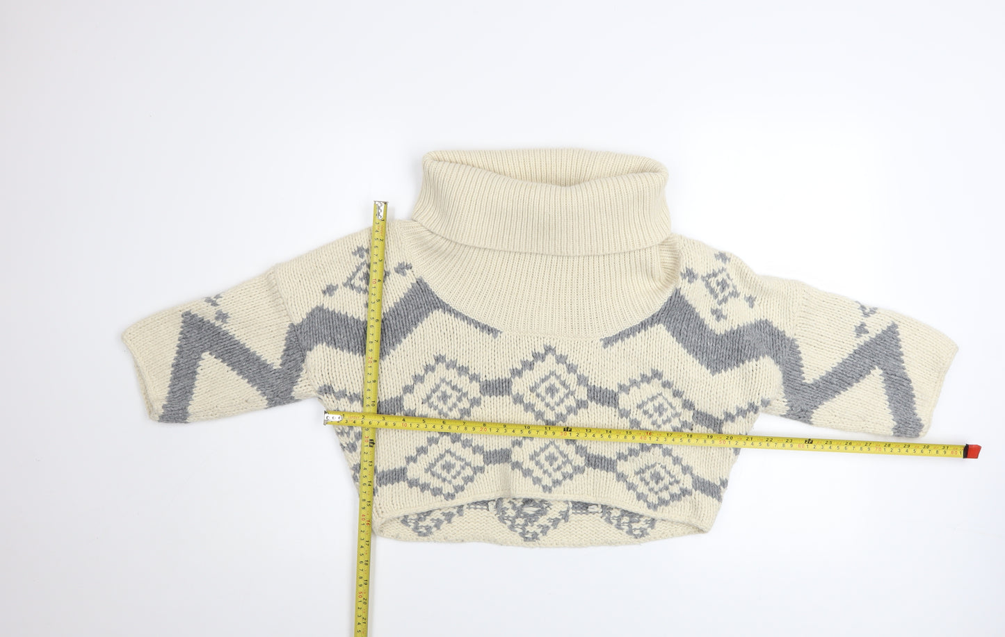 French Connection Women’s Ivory Chunky Roll Neck Geometric Jumper Size S