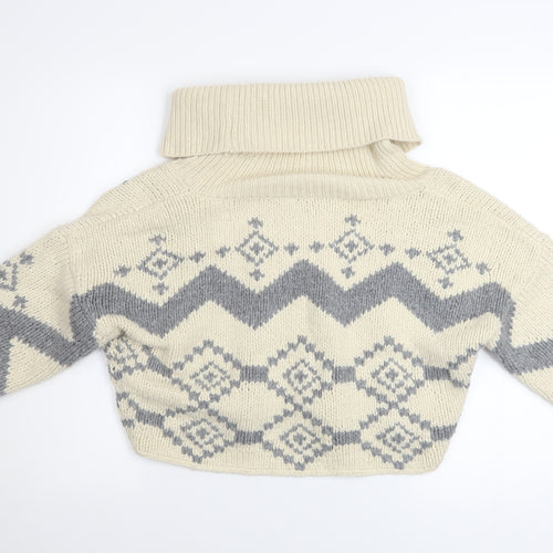 French Connection Women’s Ivory Chunky Roll Neck Geometric Jumper Size S