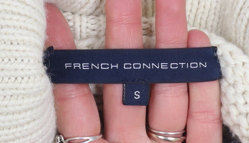 French Connection Women’s Ivory Chunky Roll Neck Geometric Jumper Size S