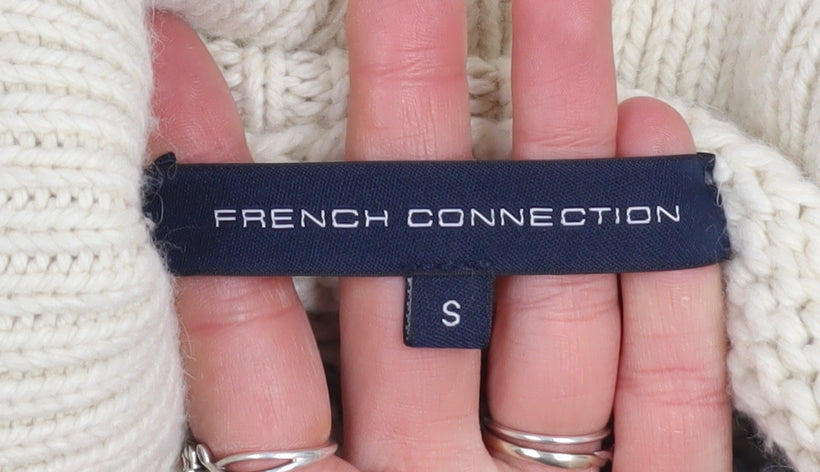 French Connection Women’s Ivory Chunky Roll Neck Geometric Jumper Size S