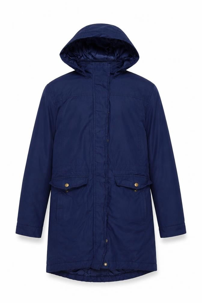 Lands' End Men's Blue Hooded Parka Coat Size S Waterproof Cotton Blend