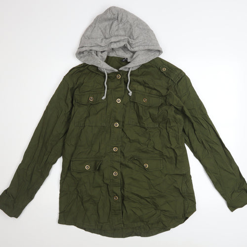 H&M Divided Women’s Green Cotton Military Hooded Jacket Size 10
