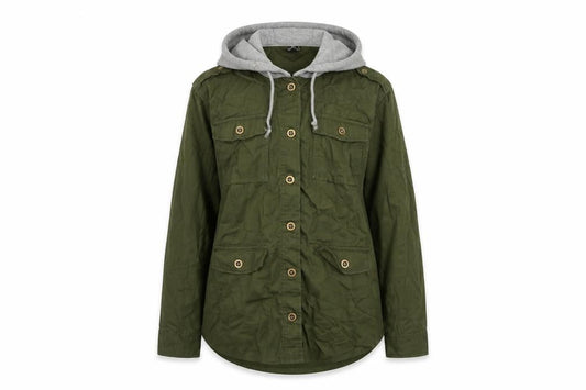 Front view of H&M Divided Women’s Green Cotton Military Hooded Jacket, size UK 10