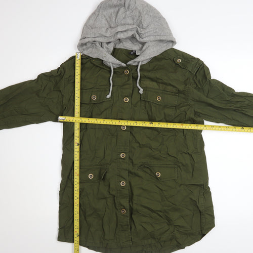 H&M Divided Women’s Green Cotton Military Hooded Jacket Size 10