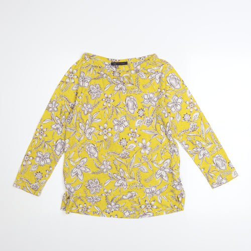 Marks and Spencer Women Yellow Floral 3/4 Sleeve Tunic T-Shirt UK 8